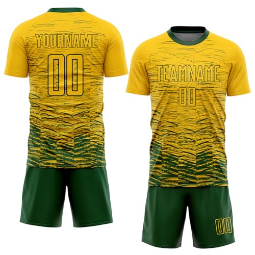 Custom Soccer Jersey Set Personalized Gradient Soccer Shirts Shorts Sets Printed Name Number Sports Practice Team Uniform for Men Women Youth Teens Boys, Design Yellow and Green Athletic Fan Jerseys