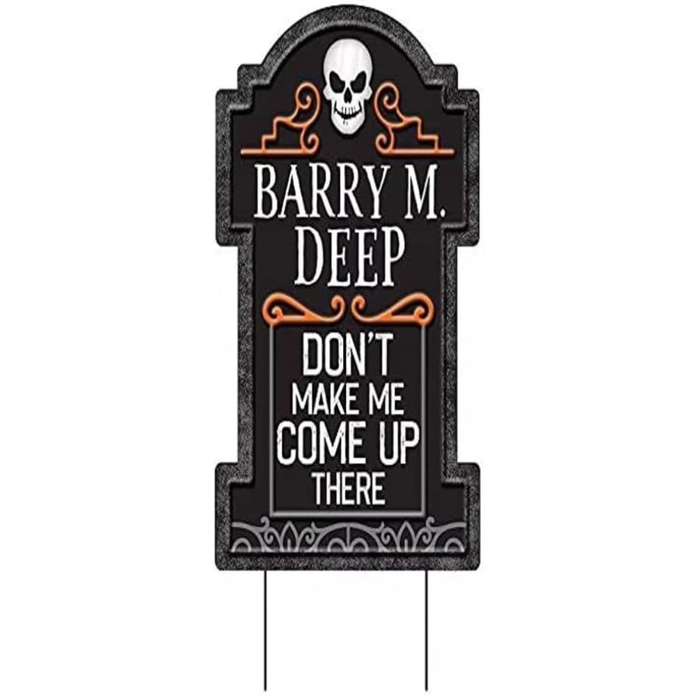 Amscan Spooktacular Barry M. Deep Metal Tombstone Yard Stake - 22 Inch - Colorful & Durable - Perfect Halloween Decor, 1 Piece