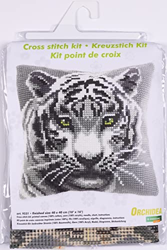 Orchidea - Cushion Cross Stitch Kit - White Tiger - Printed Canvas - 4.5 Count - for Adults - 9531, 40 x 40cm - Image 3