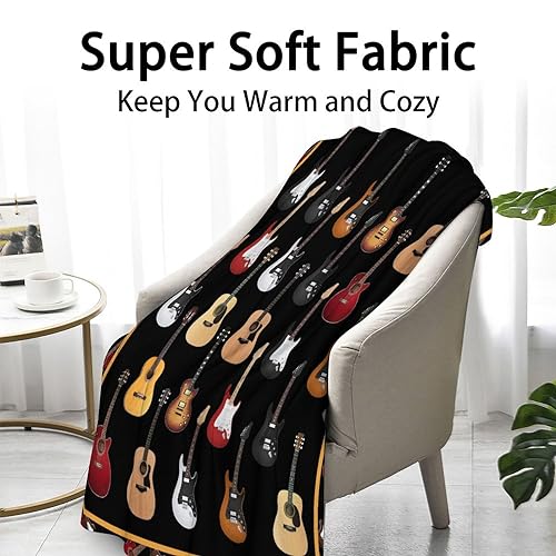 Mercuryelf Guitar Throw Blanket - Soft, Fuzzy & Warm - 40x50 Inches Flannel Blankets for Travel, Office - Black Vintage Throws Gift for Kids