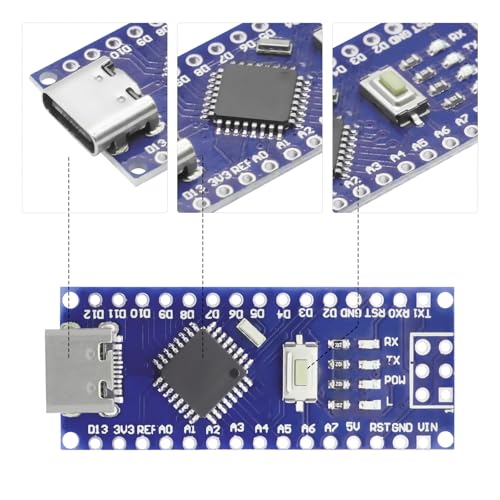 5PCS Nano Modul mit CH340 Mikrochip, 5V/16MHz Nano Board Kompatibel mit Arduino IDE（Type C Port）