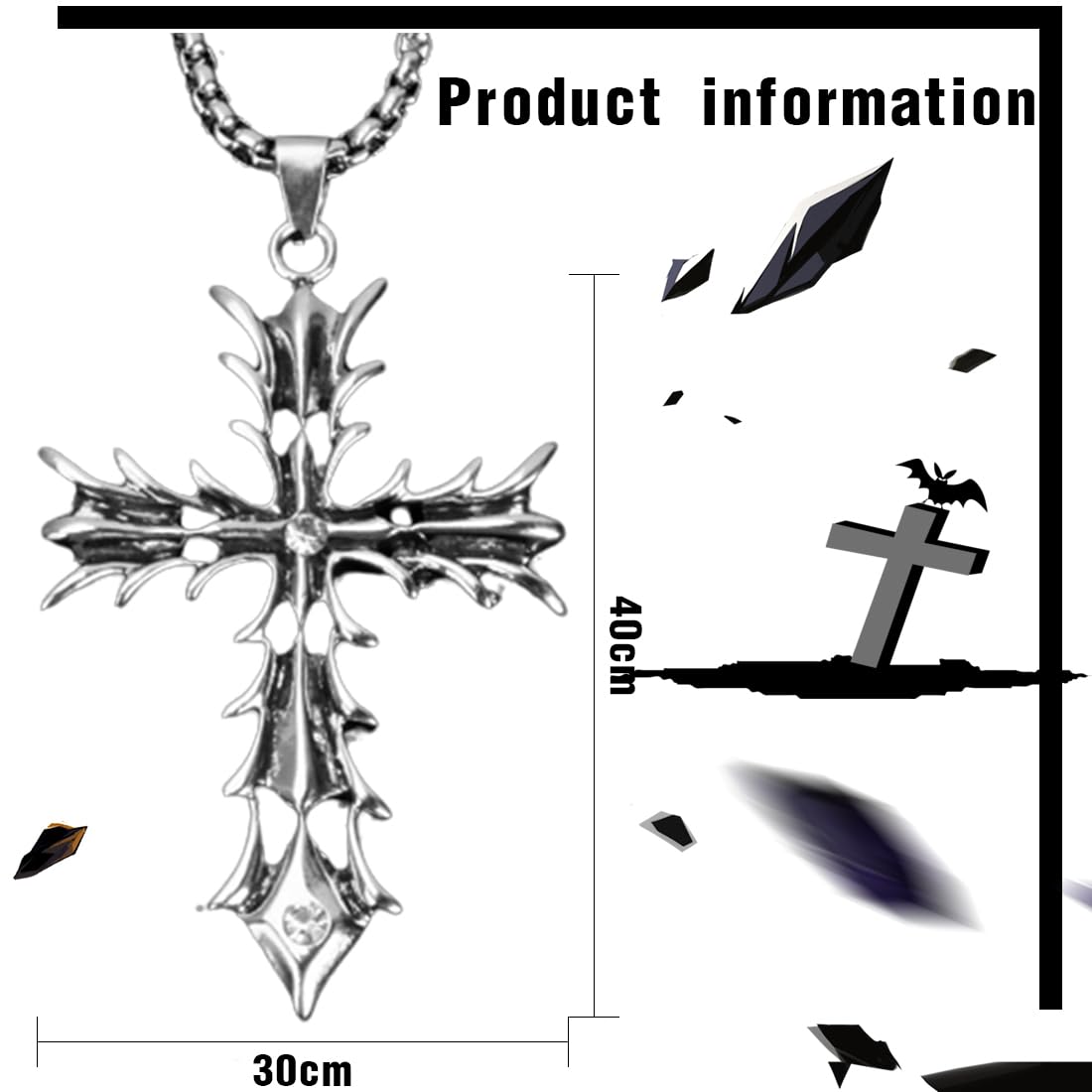 Collane Con Ciondolo Croce - Set 3 Pezzi, Acciaio Inossidabile, Oro/Argento/Nero