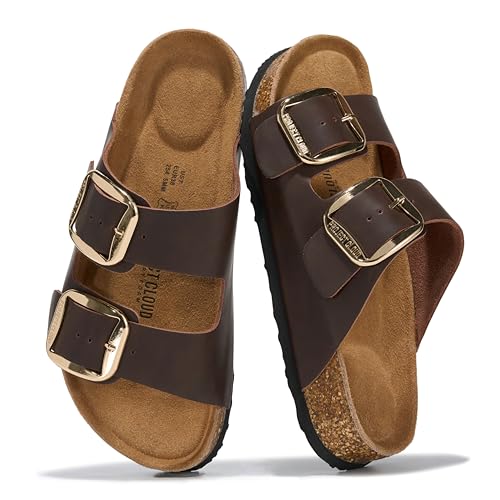 Image of Project Cloud 100% Genuine Leather Footbed Sandals for Women 2026 Comfortable Beach Essentials Womens Sandals Memory Foam Vacation Essentials Slides for Women Footwear (Santorini)