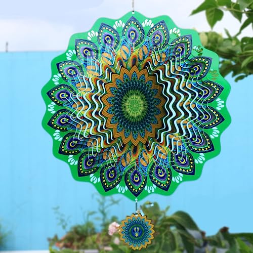 TFANUO Windspiel Hängend 12inch Edelstahl 3D Windspiel Innen-Außendekoration mit Laserschnitt Wind Spinner