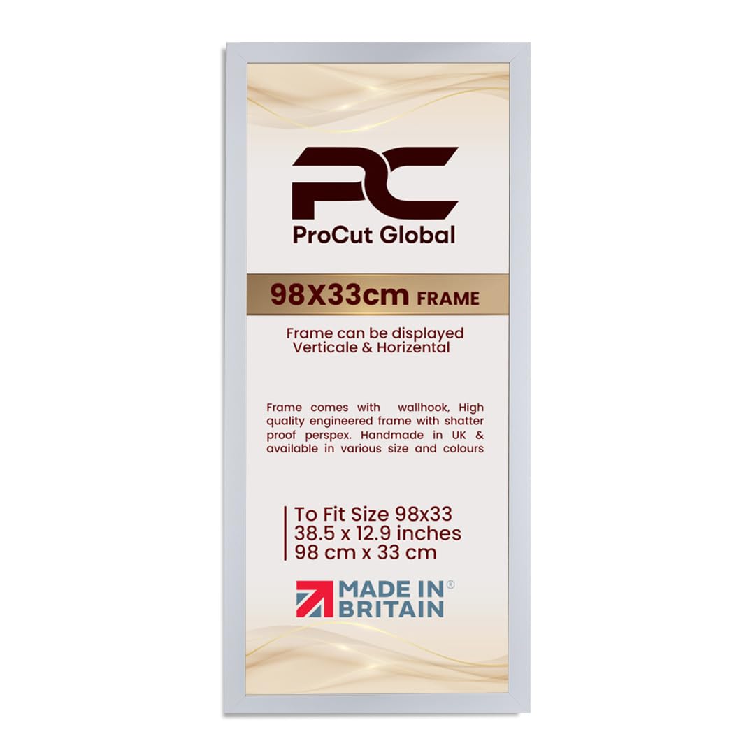 Procut Global 98X33CM White Picture Frames - Modern Wooden Photo Frame with Shatterproof Perspex for Wall or Tabletop - Perfect for Posters, Certificates, Prints - Sizes & Colors Available — image 1