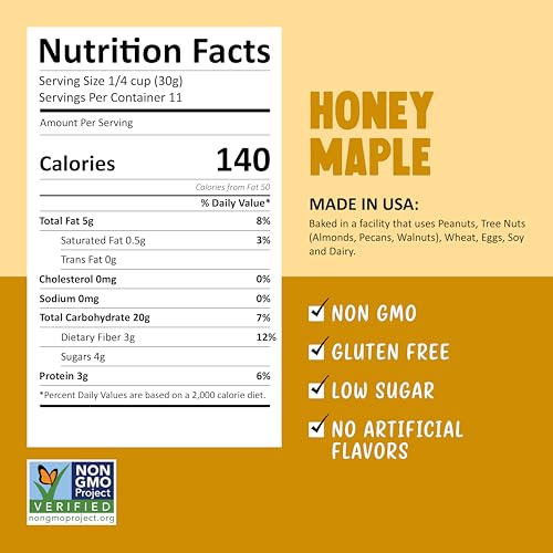 Image of Kelly's Four Plus Granola Cereal | Honey Maple Healthy Granola for Yogurt | Hand Made Snacks for Breakfast - 12 oz
