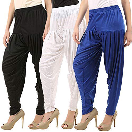 Image of Buy That Trendz Combo Offer (Pack of 3) Cotton Viscose Lycra Dhoti Patiyala Salwar Harem Bottoms Pants for Womens (White, Maroon, Black)