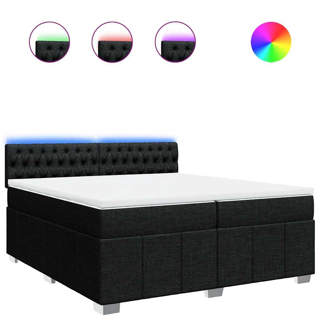 Cama con somier con colchón de 200 x 200 cm en tejido negro, núcleo de muelles ensacados para un agarre óptimo y una transferencia de movimiento reducida, incluye cómodo y transpirable