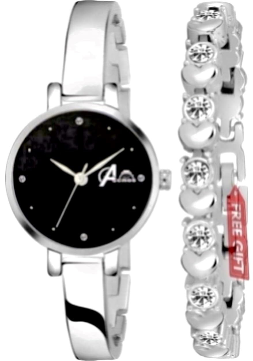 Acnos Stainless Steel Premium Brand - Analogue Women Watch For Women With Heart Shap Bracelete For Girls Or Women (Black Dial Silver Colored Strap) Pack Of 2 Valentine Spacial, Silver Band (B09RZNB4YM) Amazon Price History, Amazon Price Tracker