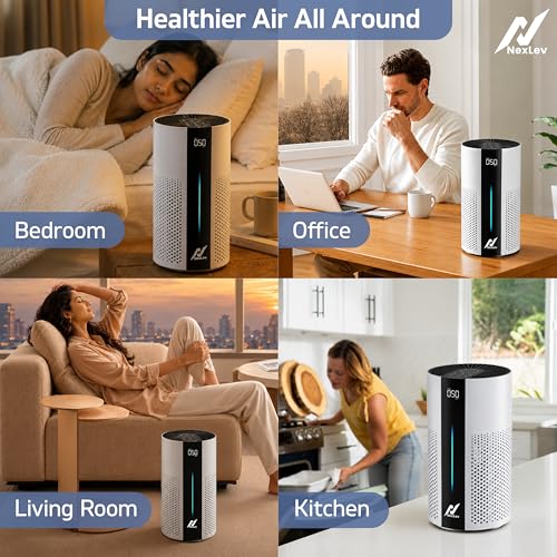 Image of Nexlev Air Purifier for Bedroom | Smart Air Purifier for Living Room with H13 HEPA Filter | Up to 300 Sq Ft | PM2.5 & AQI Display | 360 Air Intake | Removes Dust, Touch Control for Home & Office