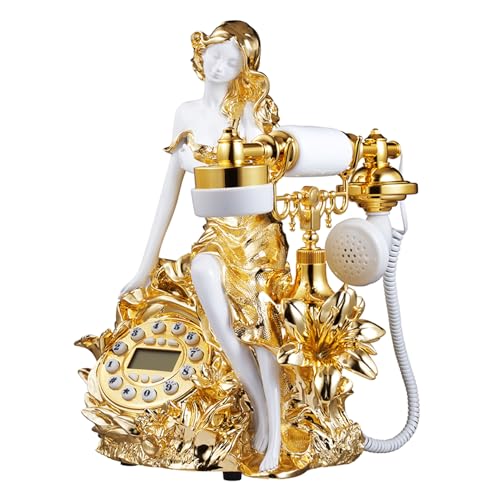 Image of TelPal Modern Corded Landline Telephones with Push Dial Button for Home & Office Decor, Gold