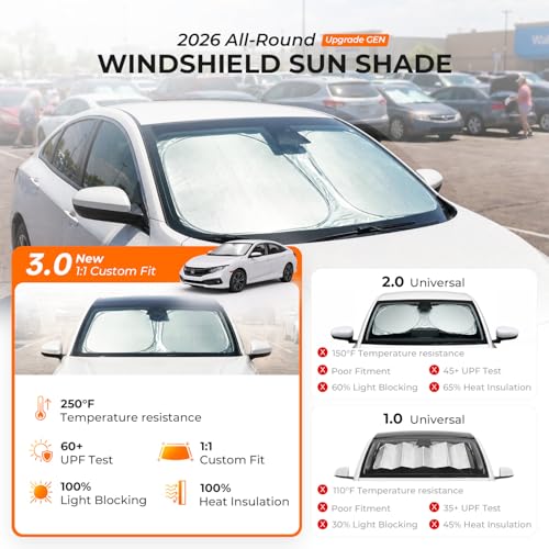 Image of [2026 Upgraded] DooGooCoo Windshield Sun Shade for Honda Accord 2023-2025 2026 [Cooling Ice-Crystal, 100% Sun Block ] Sunshade for Car Windshield for Honda Accord Sun Shade, Custom Fit for Accord.