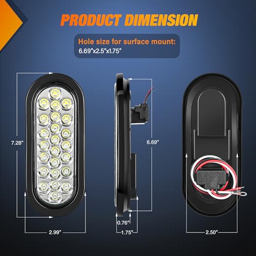 Image of Nilight 6 inch Oval Trailer Tail Light 4PCS White 24LED Back Up Reverse Lights