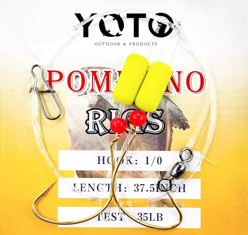 YOTO 6 x Pompano-Rigs zum Brandungsangeln, Pompano-Schwimmer, vormontierte Pompano-Vorfächer, Salzwasser, Ausrüstung, Surf-Angelzubehör