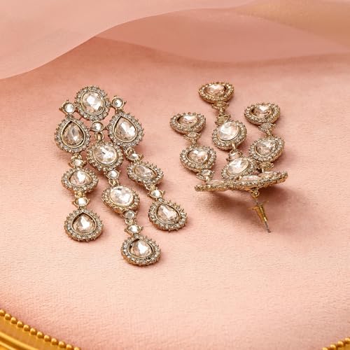 Image of Rubans American Diamond & Crystal Chandelier Earrings Stylish Trendy Jewellery Gift for Women & Girls