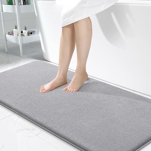Image of OLANLY Thick Memory Foam Bathroom Runner Rugs 47x24, Extra Soft Absorbent Long Bath Rug, Quick Dry Bath Mats, Non-Slip, Machine Washable Mat for Bathroom, Tub and Shower, Home Decor Accessories, Grey