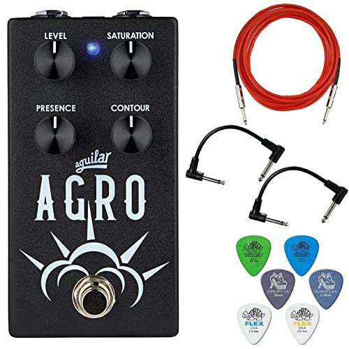 Aguilar Agro V2 Bass Overdrive Effects Pedal Bundle With Instrument Cable, 2 Patch Cables, And 6 Dunlop Picks #TOP25