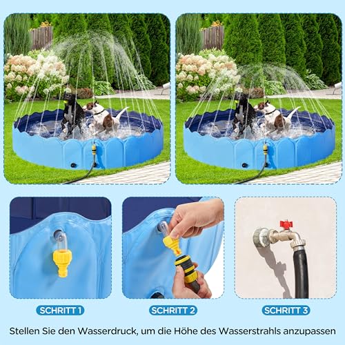 Yaheetech Hundepool 160cm mit Sprinkler, 0.6cm Verdickter Faltbarer Planschbecken für Hunde, rutschfest Hundeplanschbecken, Wasserspielzeug für Sommer Outdoor Garten, Blau