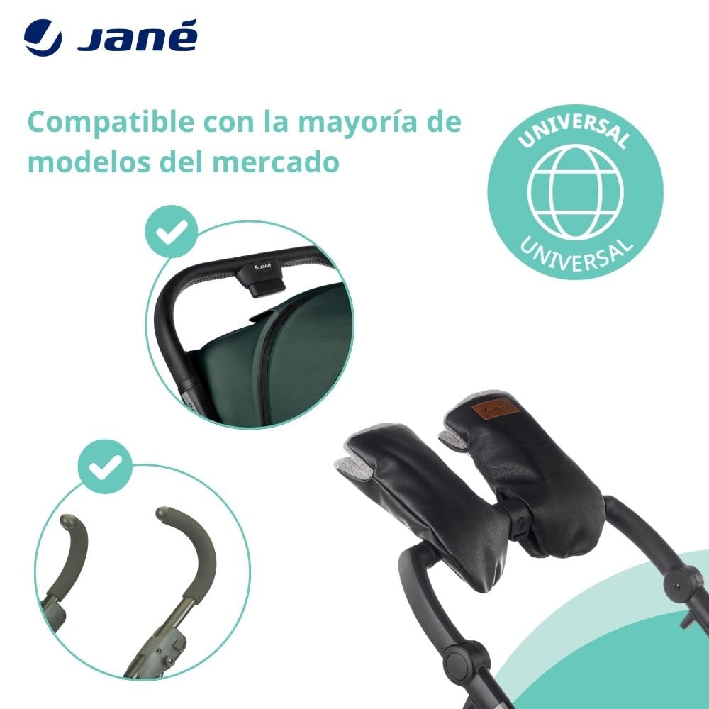 Jané Manoplas Carrito Bebé Invierno, Impermeables y Cortaviento, Forro Polar Interior, Sistema Imantado, Universales, Negro