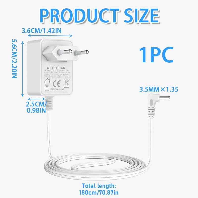 Câble d'alimentation 6 V, Adaptateur de Charge Compatible avec Les babyphones Philips Avent SCD501/00, SCD503/26, SCD505, SCD510, SCD560, SCD570. Chargeur pour babyphone, Bloc d'alimentation, Blanc