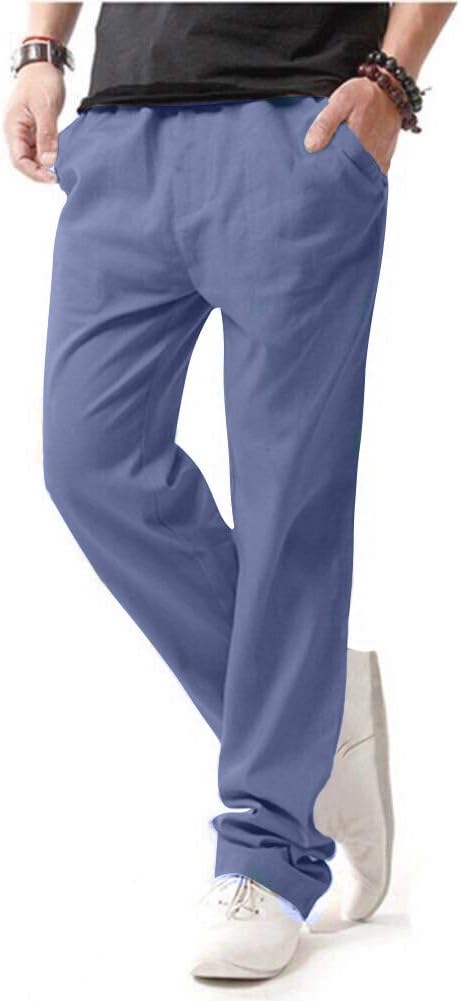 Hoerev Men Casual Beach Trousers Linen Trousers Pants