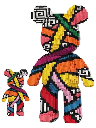 PUPULU Teddy Blocks Rainbow Graffiti Bear Building Blocks Animal Micro Building Blocks Set (16.9inches) For Adult and Kid