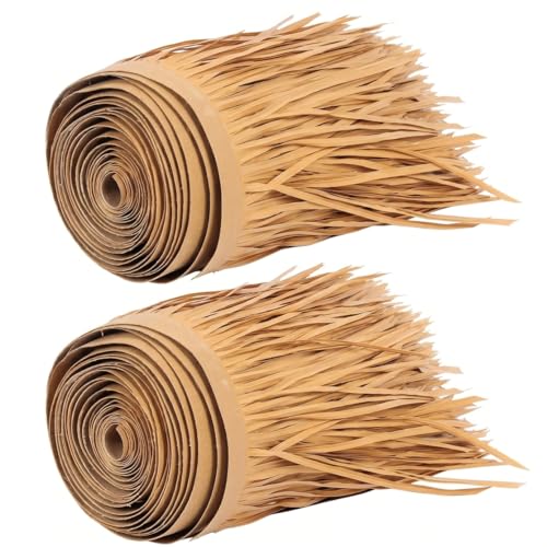 Tsawntd Techo de Paja Tiki Hut 2 Rollos de Paja Artificial Resistentes a los Rayos UV para decoración de Bar y Patio al Aire Libre, 39 Pulgadas, césped de Techo de Pasto Caqui Tiki Hut