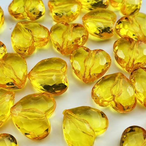 YHYPOCI 50pcs Acrylic Heart Beads 20mm Heart Shape Loose Bead for Making Bracelet Necklace Jewelry Making Craft(Gold Yellow)
