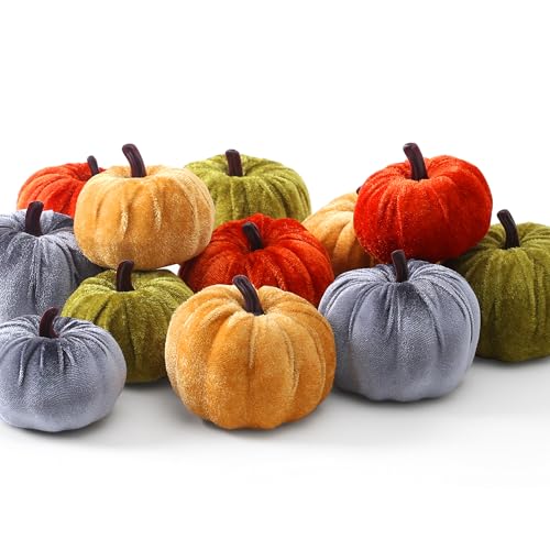 SITUMEIZI Assorted Small Velvet Pumpkins Thanksgiving Table Centerpiece Decor Mini