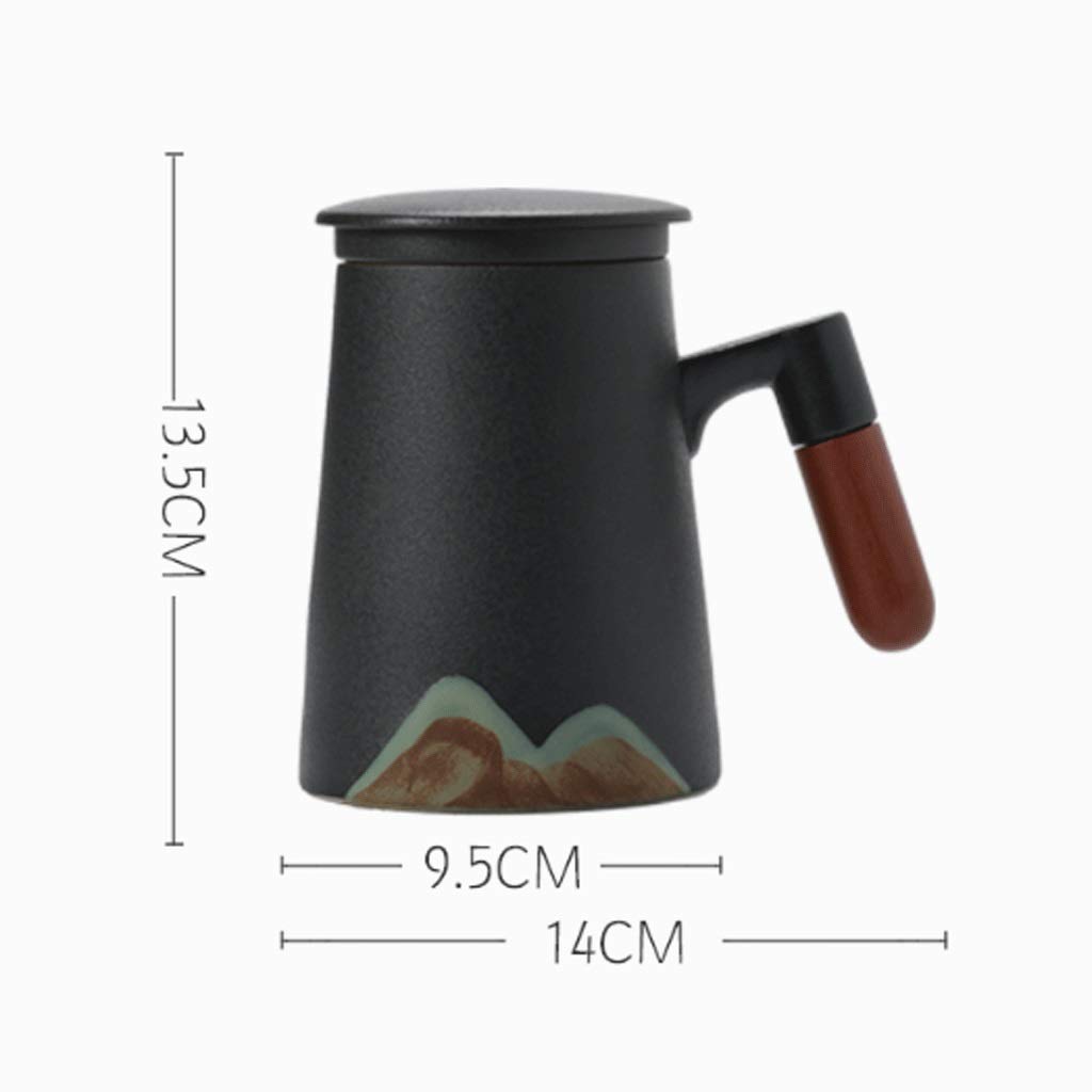 Kaffee-Becher Keramikbecher Tee Wasser Trennkapazität Becher mit Deckel mit Griff Kaffeetasse Wiederverwendbare und tragbare Teetasse (Color : Black)