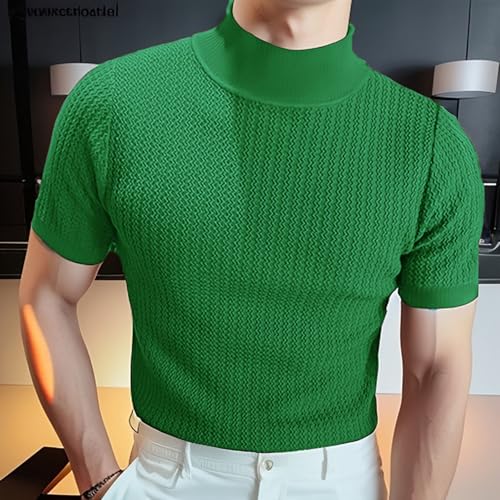 Turtleneck Shirts for Men Solid Mock Neck Muscle Tshirts Slim Lightweight Short Sleeve Undershirt Fall Basic Tee Top2