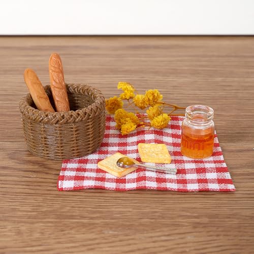 Festicy Wichtel Picknick Set 9-teilig I Baguette, Toastscheiben, Honig, Picknickdecke, Korb, Blume, Löffel I Wichtelzubehör für Puppenhaus Zubehör und Wichtel Deko Miniatur im Wichtelhaus