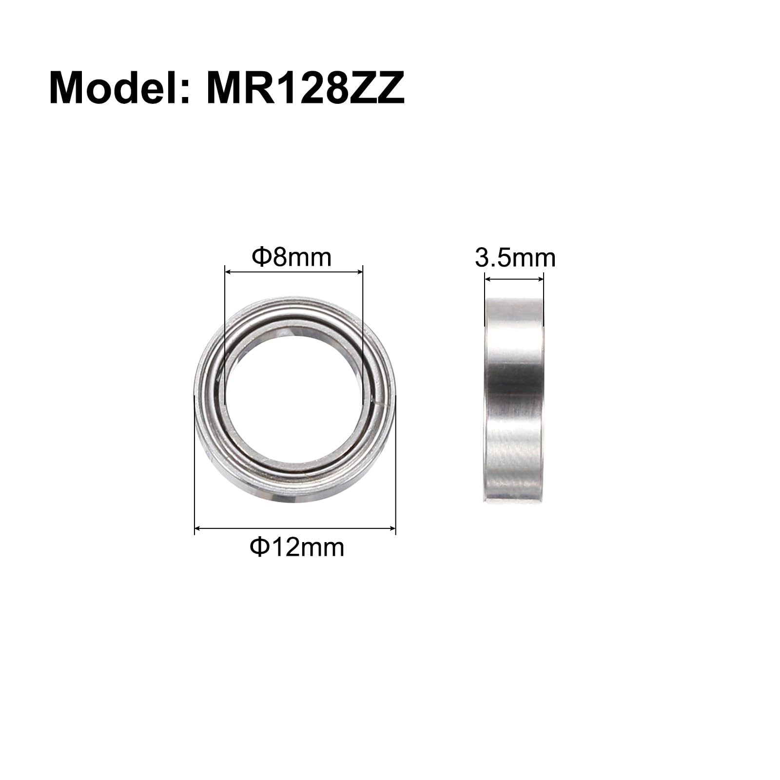 QUARKZMAN 8 sztuk MR128Zz sztywne łożyska kulkowe Z2 8 x 12 x 3.5mm stal wysokowęglowa chromowane łożysko podwójne ekranowane metalowe precyzyjne łożyska, P0 (Abec 1)
