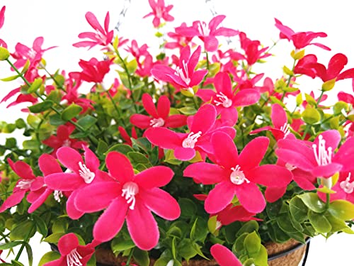 Home Decoration Silk Fabric Fake Flowers DIY Chain Hanging Basket Parlor Garden Wedding Ornaments Cute Pink Artificial Flower Eucalyptus Magnolia (Pink- Medium basket) - Image 3