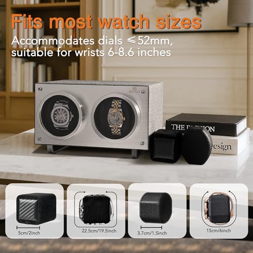 Image of MOZSLY Double Watch Winder for Automatic Watches with Quiet Motor 12 Rotation Mode Setting AC Adapter or Battery Powered PU Leather