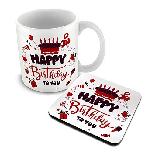 alDivo Happy Birthday to You Printed Combo Gift Pack of Ceramic Coffee Mug 330 ml + Printed Coaster