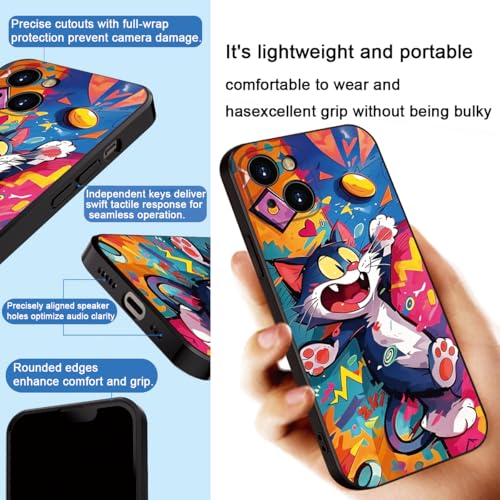 Whimsical Doodle Cat Case for iPhone 13 - Playful Cartoon Silicone Protective Cover for Girls & Women (B1-Cartoon Cute cat)