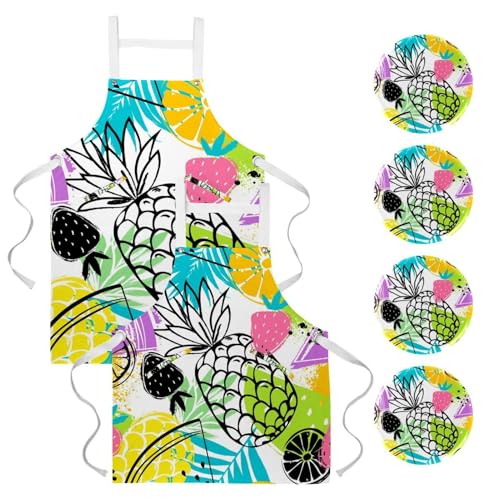 Tablier de cuisine lot de 2 avec motifs pastèque et ananas taille unique
