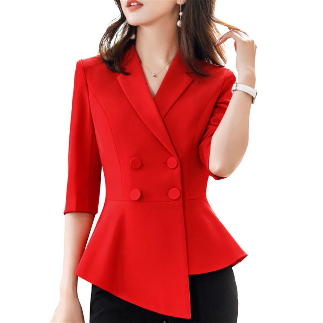 Hdhdeueh Chaqueta roja delgada y elegante para mujer, chaqueta de oficina, uniformes formales de negocios