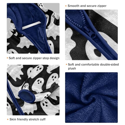 Ghostly White Spirits Pattern Toddler Fleece Jacket Girl Boys Hooded Fleece Jacket Coat Warm Outwear Zip-up 3-10T3