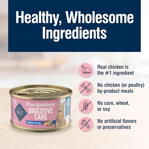 Image of Blue Buffalo True Solutions Wet Food for Cats, Digestive Care Formula with Clinically Proven Ingredients, Chicken Recipe, 3oz Cans, 4Pack Trial Size