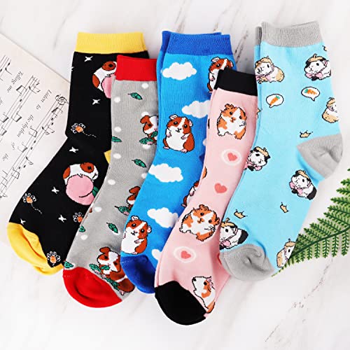 Jeasona 5 Paare Meerschweinchen Socken Damen 35-38 Bunte Lustige Süß Baumwolle Meerschweinchen Geschenk für Mädchen/Frauen Geburtstag Weihnachten