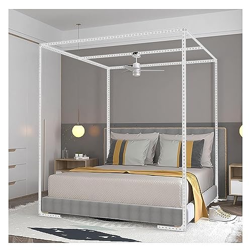 Mosquitera de acero inoxidable con 4 postes de esquina para marco de cama de tamaño completo, diseño grueso, color blanco, perfecto para protección ct