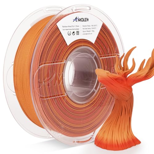 Image of AMOLEN 3D Printing Filament Light Wooden Rainbow Color Change Printer Filament PLA 1KG Spool 1.75mm Red Cedar Maple /Chestnut /Oak /Candlelight 1KG /2.2lb Fit Most FDM and Printer Pen