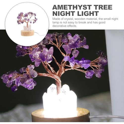 Image of Amethyst Tree Night Light Small Decorative Bedside Lamp for Bedroom 4.52X2.36X2.36In Compact Crystal Night Light for Home Ambiance