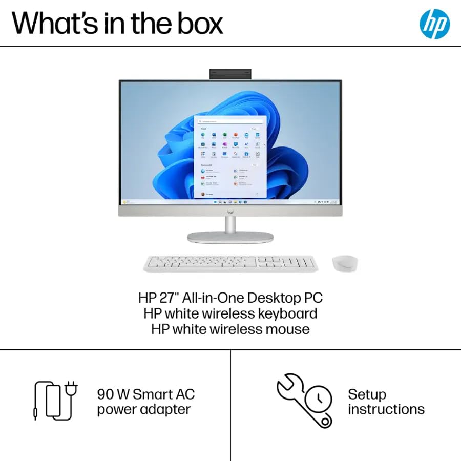 Image of HP 27 inch Touchscreen All-in-One Desktop, Intel Ultra 7-155U 12-Core, 64GB DDR5 RAM, 2TB SSD, Windows 11 Pro, FHD Display, Wi-Fi 6, IR Camera, Wireless Keyboard and Mouse, w /Accessories
