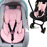 Honeau 3in1 Reversible Carseat Head Body Support Newborn,3D Minnky Infant Car Seat Insert,Extra Soft Breathable Baby Car Seat Pillow Cushion Boys Girls,fit Stroller,Bouncer,Swing(Pink)