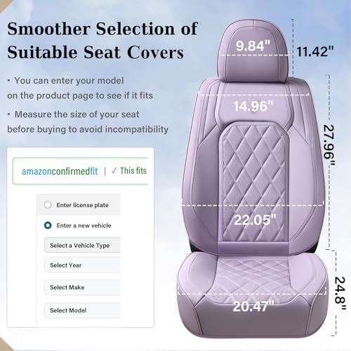 Image of Coverado Car Seat Cover Front Seats, 2-Pack Luxury Faux Leather Seat Covers, Purple Car Seat Cover, Waterproof Car Seat Protectors, Driver Front Seat Cover Universal Fit for Most Cars, Purple