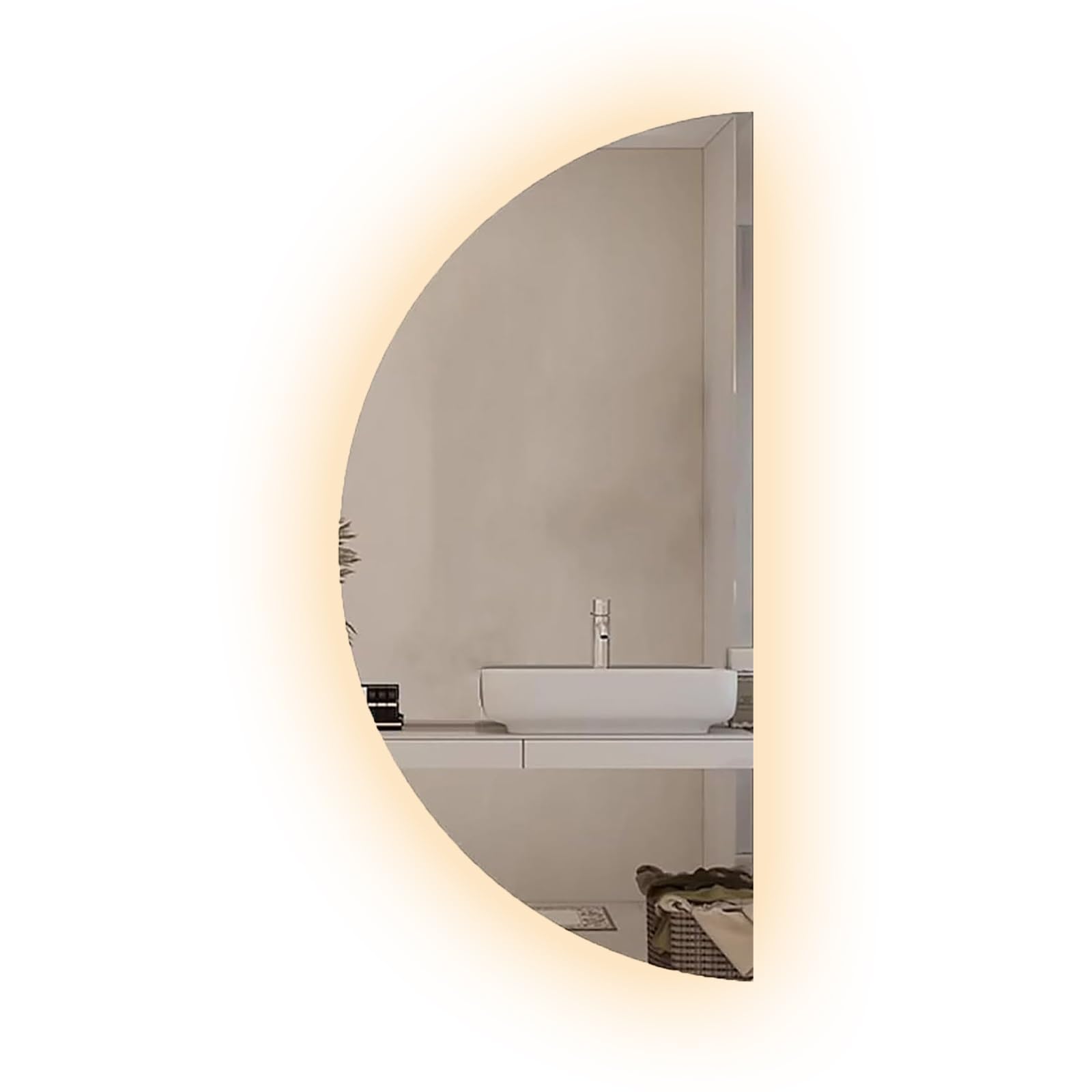 WQZzjm 32Inch Decorative Half Circle Backlit Bathroom Mirror AntiFog 48Inch Shatter Proof Frameless 40Inch Dimmable Vanity with 3Color Lights(Right Cut,120x60cm) (Right Cut 80x40cm)