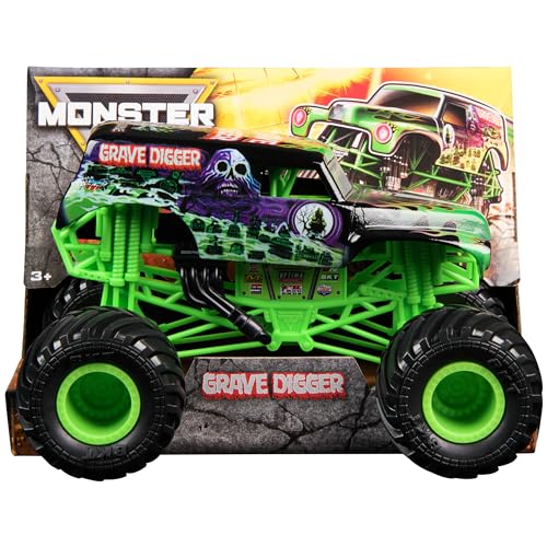 Monster Jam, Grave Digger Monster Truck Cast - Juguete oficial a escala 1:24 para niños y niñas a partir de 3 años